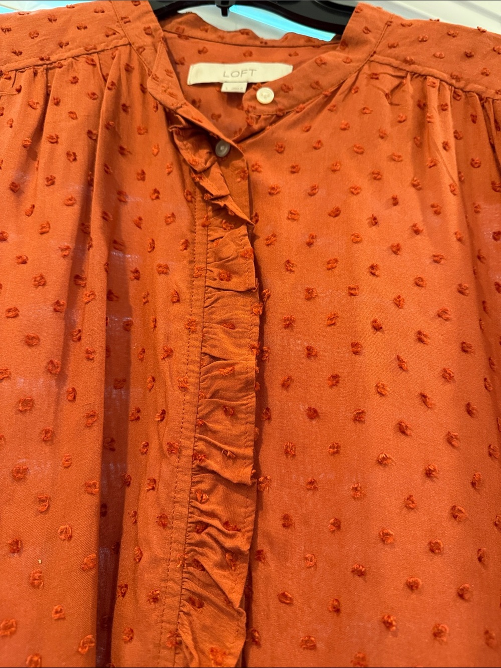 LOFT Rust Ruffle-Front Dot Blouse - Picture 3 of 6